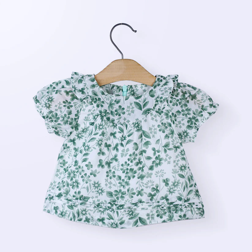 Flower Print Half Sleeve Baby Frock